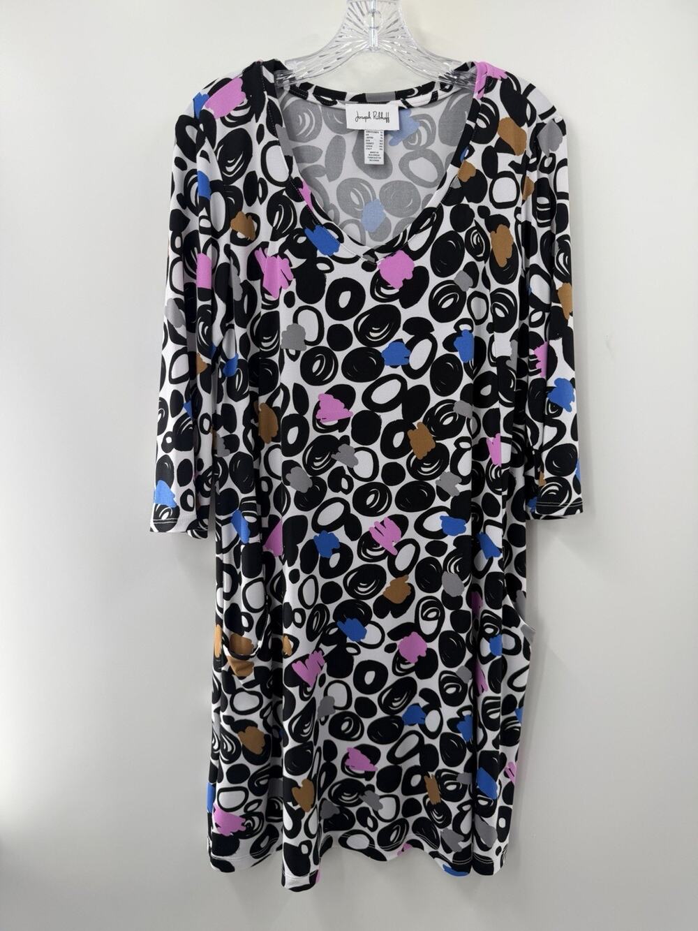 Joseph Ribkoff Women’s 3/4 Sleeve Abstract Print Shift Dress Pockets Size 12 EUC